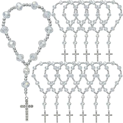 Bracelet chapelet en strass cristal clair 12 pièces paquet cadeau de baptême faveur