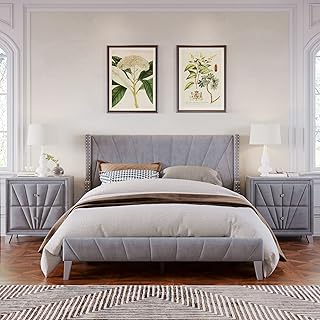 Ensemble de meubles de chambre moderne 3 pièces mirax, queen size, 1 lit