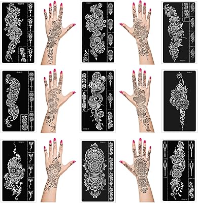 Kit de pochoirs de tatouage au henné, pochoir de tatouage temporaire réutilisable, kit