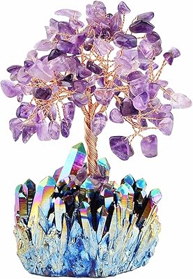 Arbre de cristal d'améthyste mocitedecor, base de cristal de titane de quartz arc-en-ciel