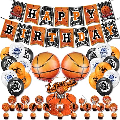 Ensemble de fournitures de fête d'anniversaire de basket-ball, ballons en latex en aluminium