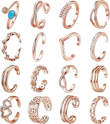 16 pièces bagues d'orteil pour femme argent or or rose