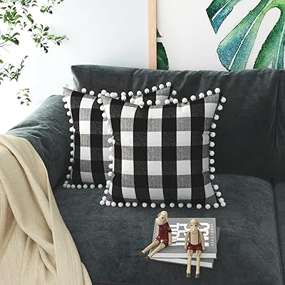 Natus weaver housse de coussin à carreaux de buffle avec pompons vichy