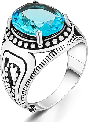 Bague pour homme en argent sterling 925 avec topaze bleue mystique émeraude, métal
