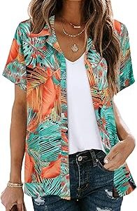 Chemises hawaïennes pour femmes, hauts à imprimé floral tropical, boutons sur le devant, col en v, manches courtes, col en v. Catalogue géant, prix mini chez Diaytar Sénégal