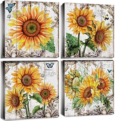Art mural rustique de tournesol pour la cuisine, affiches et impressions sur toile