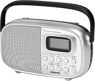 Écouteur sans fil rechargeable geepas avec affichage numérique, fm/am 2, gris
