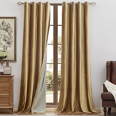 Bullpool rideaux de fenêtre 100 % velours dorés de 108 po, rideaux assombrissants à œillets à isolation thermique très résistants pour le salon avec doublure noire, lot de 2. Achetez en toute sérénité sur Diaytar