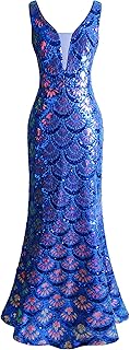 Robe longue sirène élégante pour femme avec col en v orné de paillettes