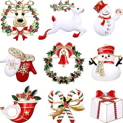 Hicarer 9 pièces broches de noël serties de strass pour femmes, jolies broches