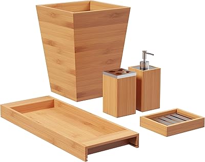 L'ensemble d'accessoires de salle de bain en bambou lavish home comprend une poubelle