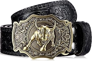Ceinture en cuir western cowboy longhorn avec boucle florale pour homme, largeur 1,5
