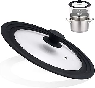 Couvercle universel pour casseroles et poêles - verre trempé avec bord en silicone résistant à la chaleur, convient aux ustensiles de cuisine de 11", 12" et 12,5" de diamètre. Diaytar Sénégal : Des promotions qui ont du sens