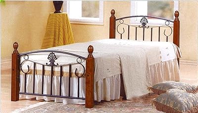 Lit simple galaxy en bois et acier, pieds de lit marron naturel