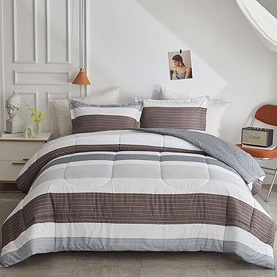 Parure de lit 3 pièces joyrip queen size, motif à rayures gris clair