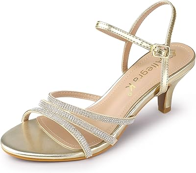 Sandales à petits talons pour femmes ornées de strass et bride à la cheville