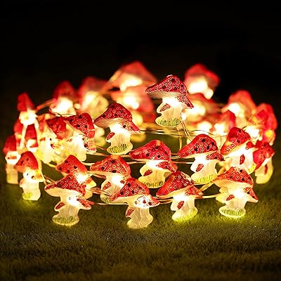 Lumières décoratives en forme de champignon de 9,8 pieds, 40 led fonctionnant à