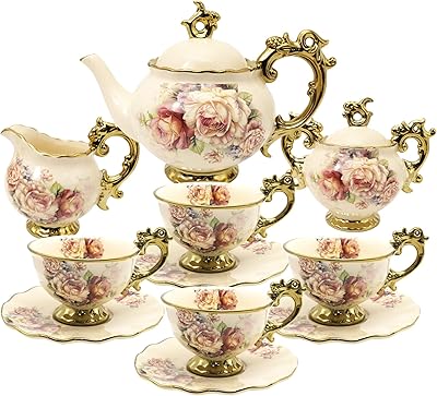Service à thé en porcelaine britannique fan kuer 15 pièces, service à café