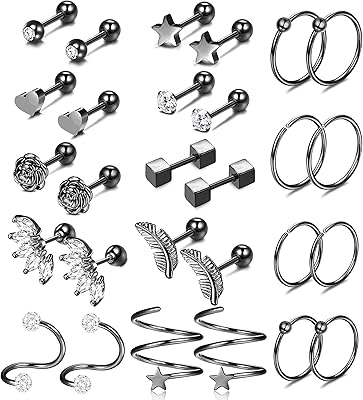 Fibo steel 14 paires de boucles d'oreilles cartilage en acier inoxydable, haltère hélix