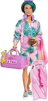 Poupée barbie extra flykin avec vêtements et accessoires de voyage sur le thème de la plage, tenue tropicale avec bodyboard et sac de sport. Shoppez futé, shoppez Diaytar Sénégal