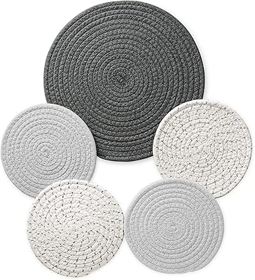 Ensemble de 5 maniques rondes tissées, coussins chauffants en coton tressé, sous-verres