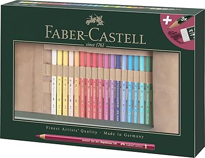 Ensemble de 34 crayons de couleur faber-castell polychromos rouleau de 30 dont 3