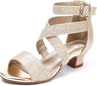 Sandales à talons bas pour filles, bout ouvert, sandales à motif de fleurs
