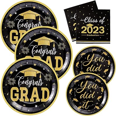 Assiettes et serviettes de remise de diplôme homix 2023 fournitures de fête dorées