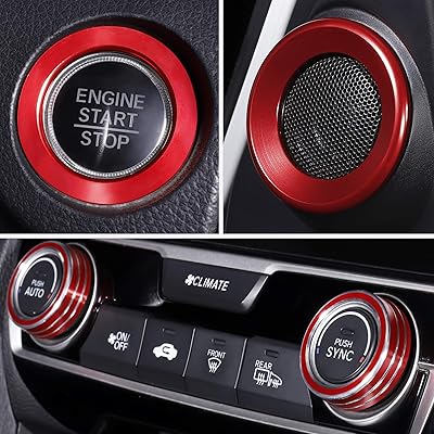 Pour honda civic accessoires 10e génération 2016-2021 haut-parleur de porte de contrôle climatique couvercle du bouton de démarrage, autocollant du bouton de température de l'interrupteur ac (rouge). Diaytar Sénégal : Le choix, la qualité, l'économie réunis