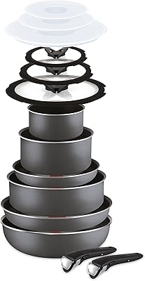 Batterie de cuisine la agostina basic, aluminium, noir, 14 pièces