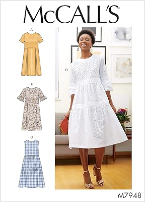 Mccall's patterns robe plissée longueur genou pour femme, tailles 6-14, patron de couture