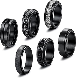 6 pièces en acier inoxydable fidget ring pour hommes cool chaîne