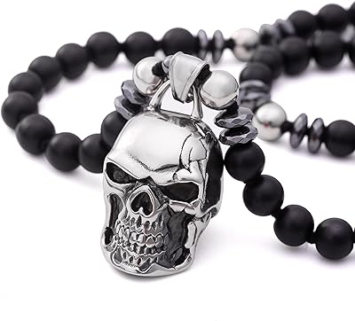 Collier gothique avec pendentif tête de mort, étoile de david et croix, longues