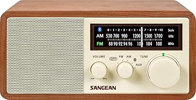 Radio d'armoire en bois bluetooth sangean wr-16 am/fm avec chargement usb pour téléphone
