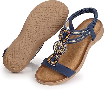 Sandales d'été bohème pour femmes, sandales de plage brodées décontractées, bride à la cheville,