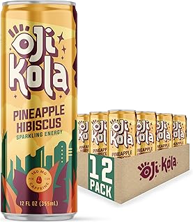 Oggie cola, ananas hibiscus, alternative pétillante naturelle aux sodas, thé et boissons énergisantes, canettes de 12 oz (paquet de 12), faible en calories avec 40 calories par canette, 160 mg de caféine (ananas hibiscus). Commandez malin, vivez mieux avec Diaytar