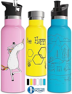 Bouteille d'eau isotherme licorne rose avec 3 couvercles (couvercle en paille) réutilisable