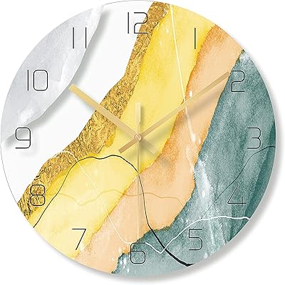 Horloge murale décorative en verre à impression uv parfaite pour la cuisine le salon