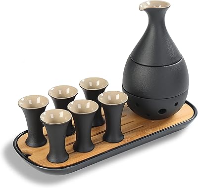 Service à saké en céramique tiangu avec réchaud et plateau en bambou, 10