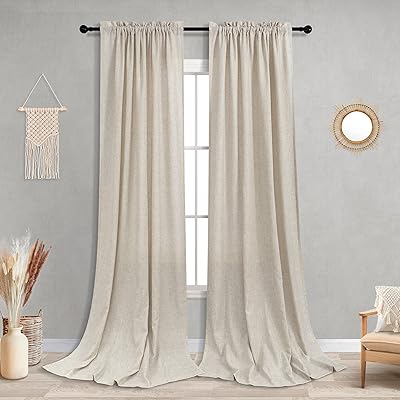84" rideaux tissés en lin beige pour salon ensemble de 2 panneaux