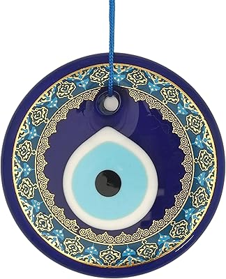 Décoration murale à suspendre en verre œil bleu aerebulus avec motif de fleurs