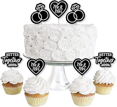Big dot of happiness mr. and mrs - cupcake toppers - noir