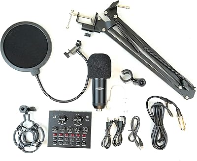 Carte son multifonction en direct et microphone de commentaires mike music bm800, ensemble