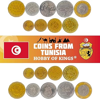 Ensemble de 9 pièces de tunisie. 10 20 50 100 200 millimes