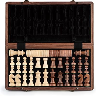 Jeu d'échecs et de dames pliant en bois a&e de 15" avec pièces