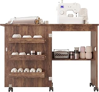Table de couture pliante multifonctionnelle avec étagères de rangement, table de couture portable