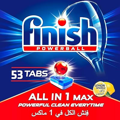 Comprimés pour lave-vaisselle finish all-in-one max, parfum citron pour un nettoyage puissant à