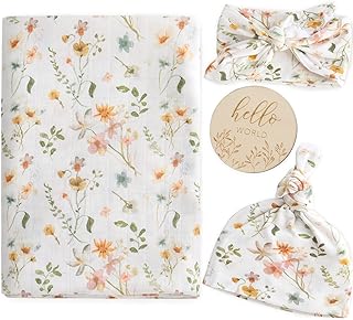 Ensemble d'emmaillotage pour nouveau-né life tree avec chapeau et nœud assortis carte d'annonce