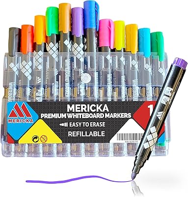 Marqueurs effaçables à sec rechargeables merica pour tableaux blancs, pointes fines, lot