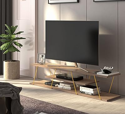 Meuble tv moderne pour salon, meuble tv facile à assembler - noyer